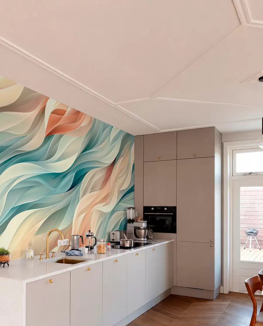 wall murals Очаравајући апстрактни дизајн са меким пастелним таласима w01335