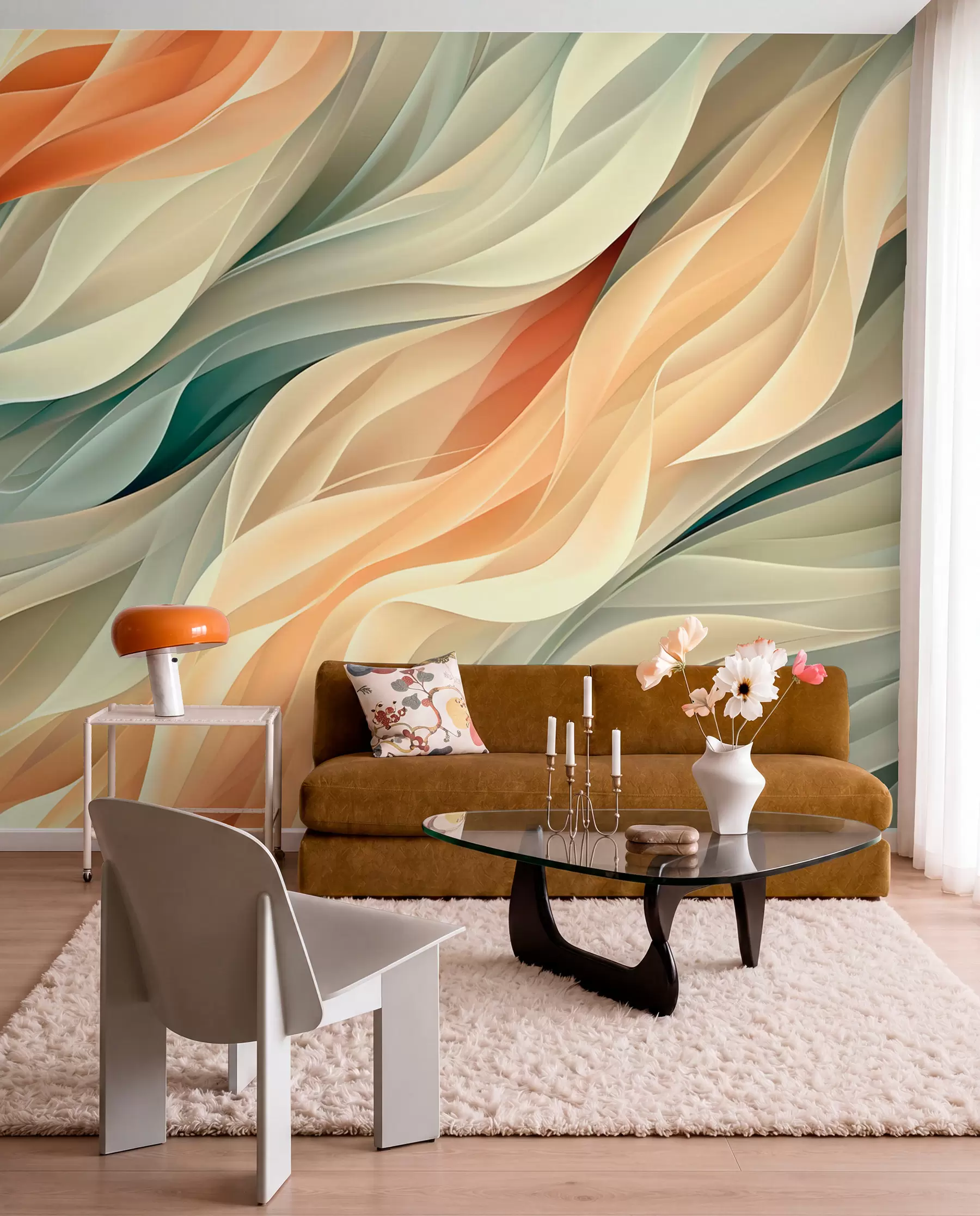 wall murals Очаравајући апстрактни дизајн са меким пастелним таласима у топлим бојама w01335v1