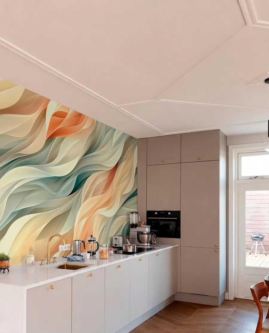 wall murals Очаравајући апстрактни дизајн са меким пастелним таласима у топлим бојама w01335v1