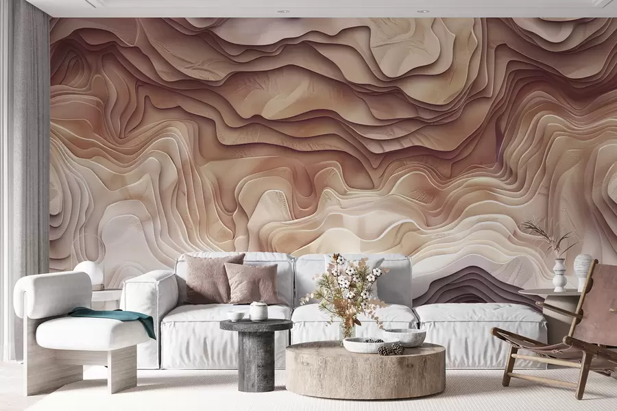 wall murals 3Д топографска карта са рељефним контурама у светло ружичастим тоновима w01337