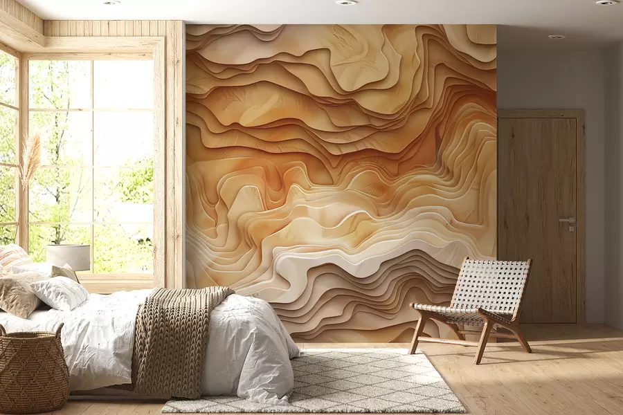 wall murals 3Д топографска карта са рељефним контурама у беж тоновима w01337v1