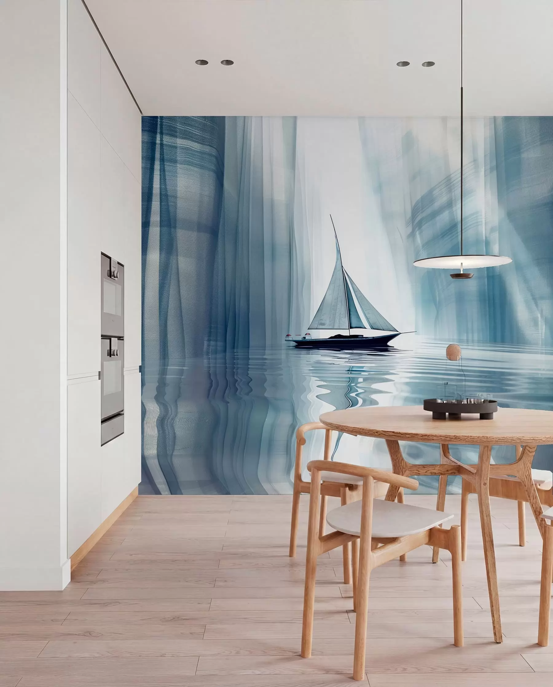 wall murals Чамац на води у футуристичком стилу са плавим бојама w01338