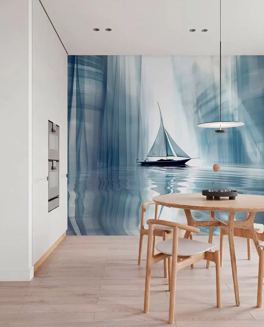 wall murals Чамац на води у футуристичком стилу са плавим бојама w01338