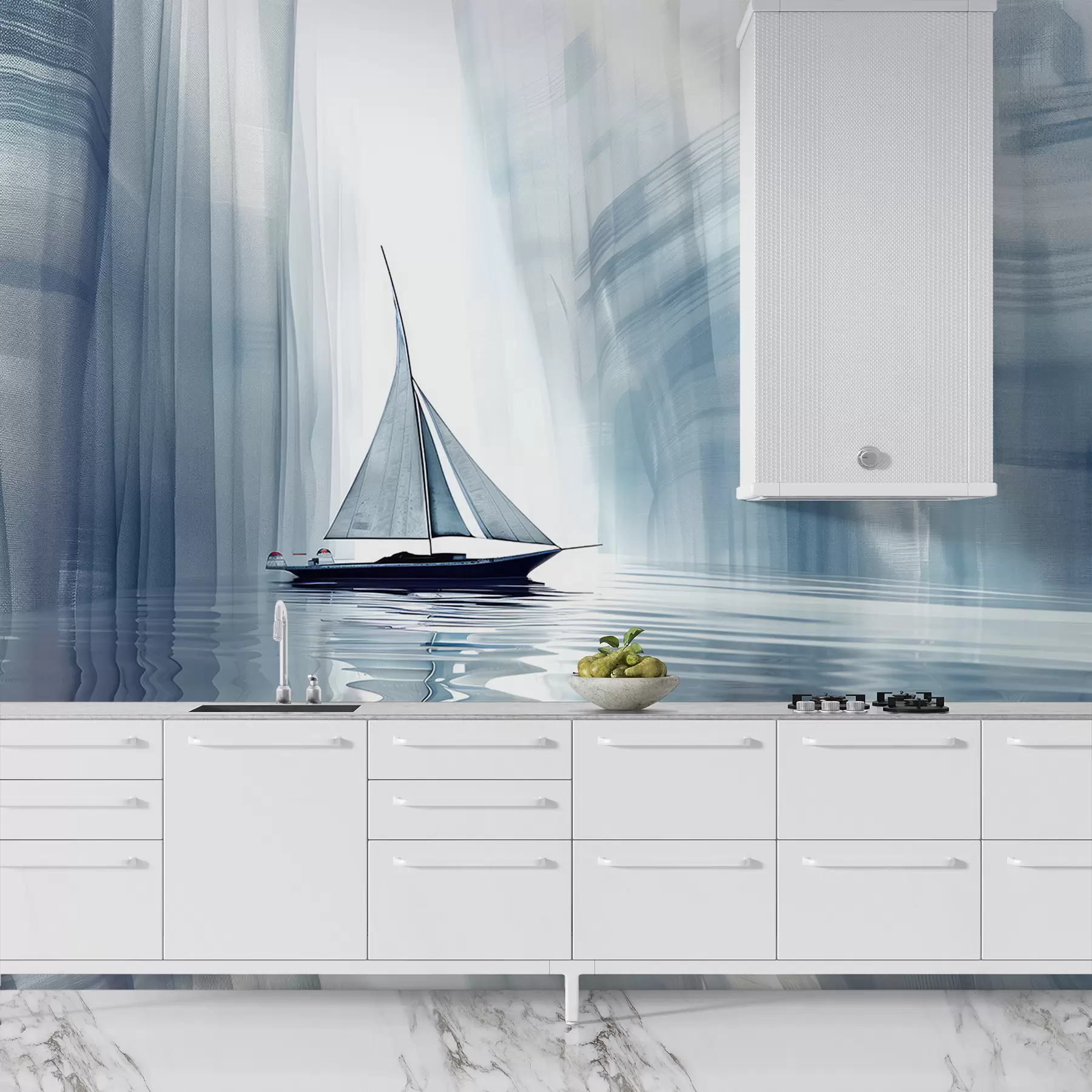 wall murals Чамац на води у футуристичком стилу са плавим бојама w01338