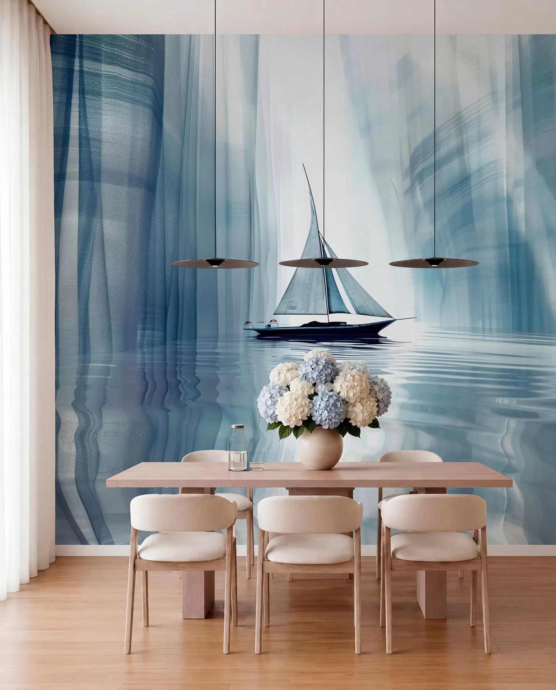 wall murals Чамац на води у футуристичком стилу са плавим бојама w01338