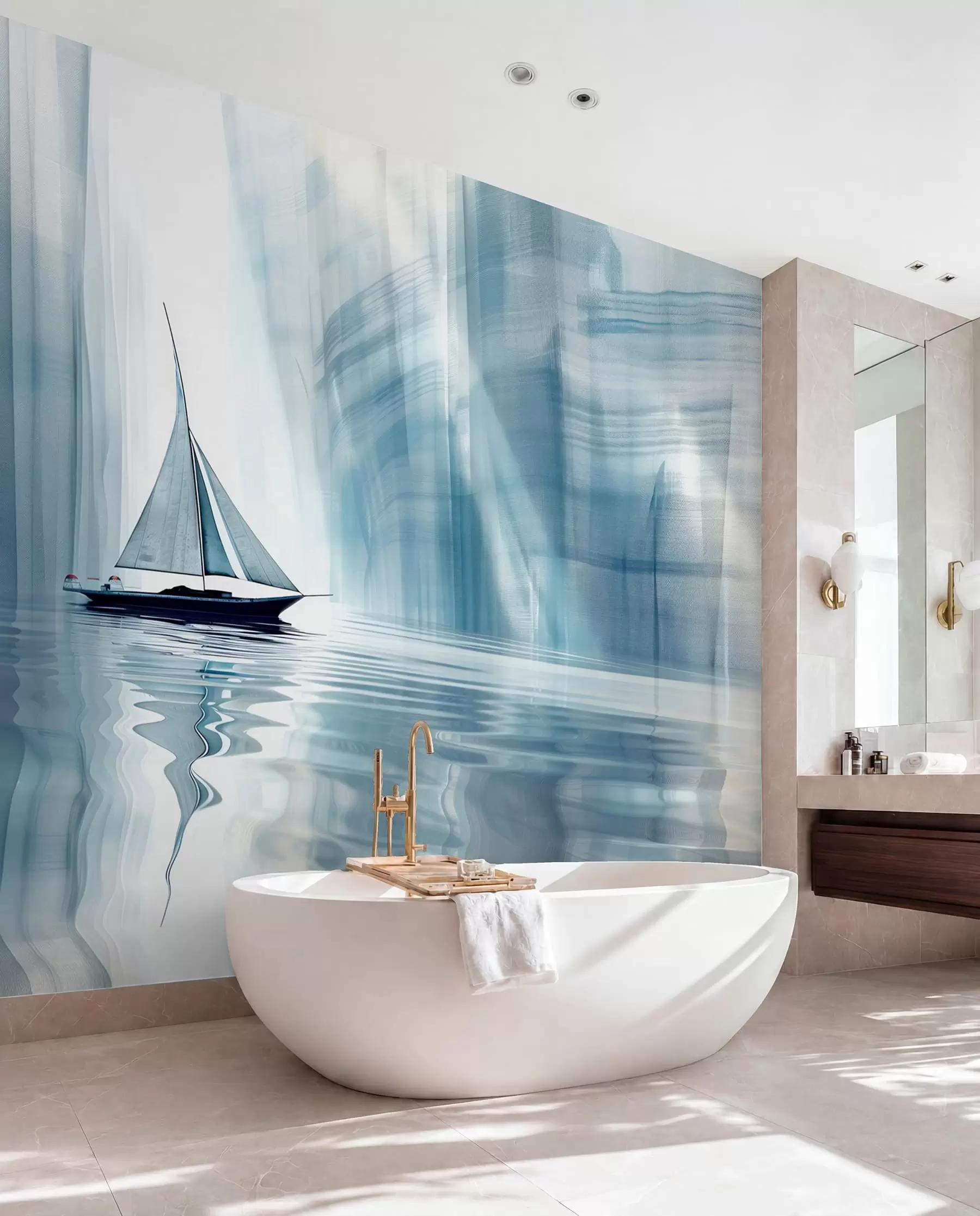 wall murals Чамац на води у футуристичком стилу са плавим бојама w01338