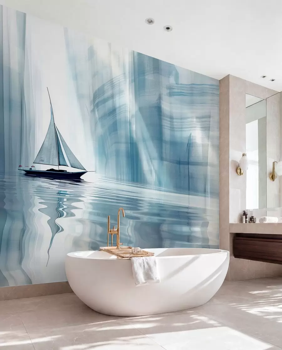 wall murals Чамац на води у футуристичком стилу са плавим бојама w01338