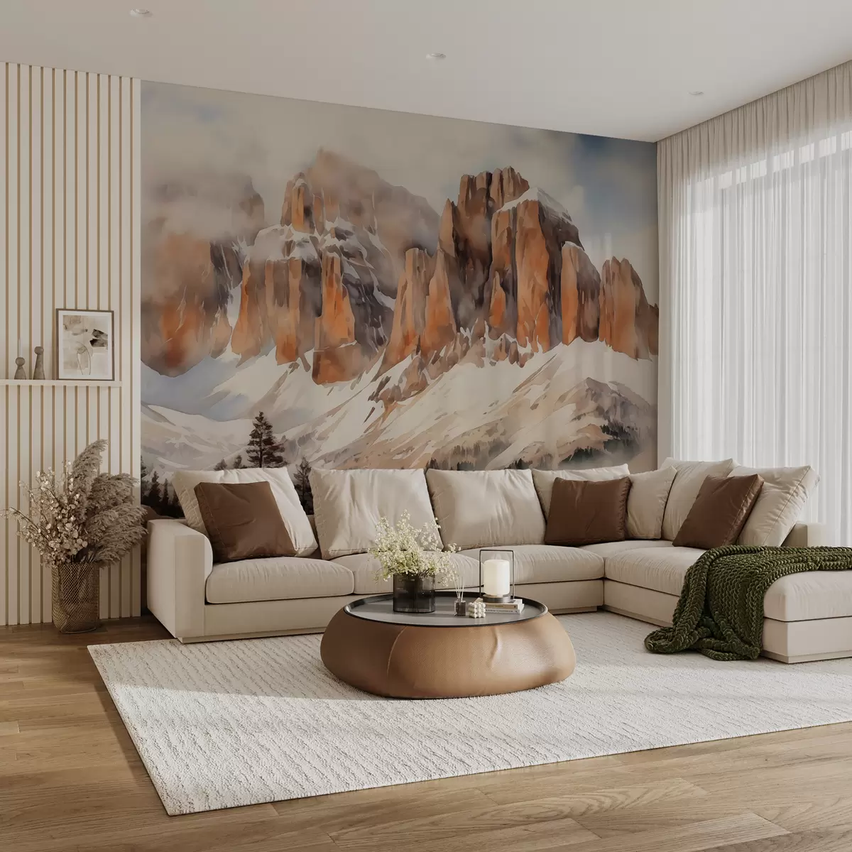 wall murals Снежна долина у подножју планинског акварела Доломита w00945