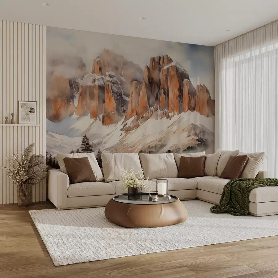 wall murals Снежна долина у подножју планинског акварела Доломита w00945