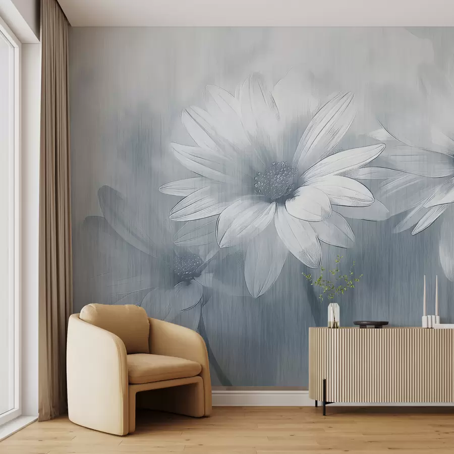 wall murals велико цвеће на текстурном зиду плаве боје w01374v1