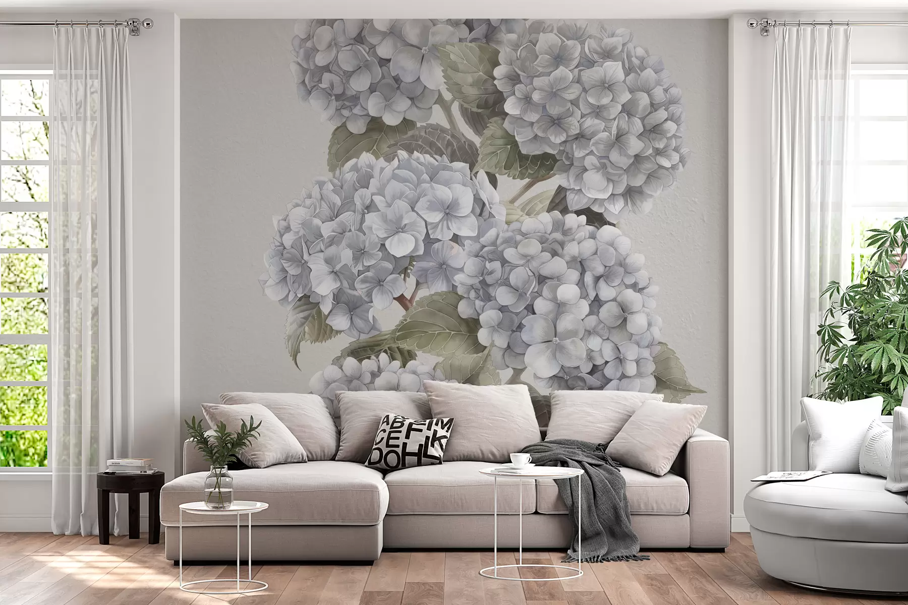 wall murals Гране хортензије у нежним пастелним бојама w08176