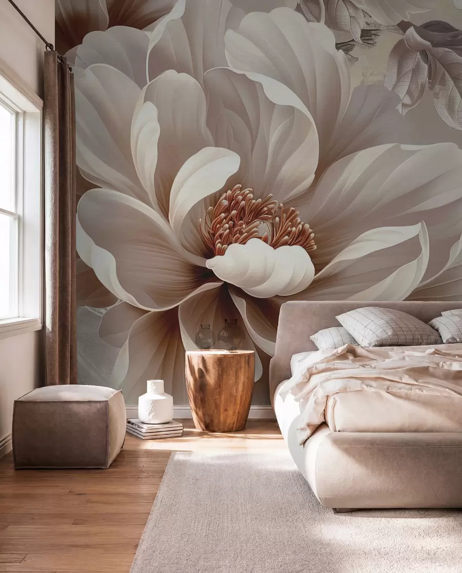 wall murals Велики ружичасти цвет на грунге зиду w08181