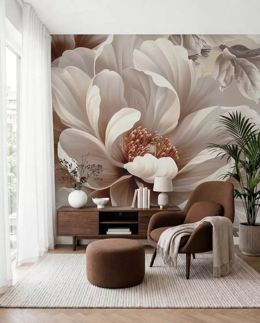 wall murals Велики ружичасти цвет на грунге зиду w08181