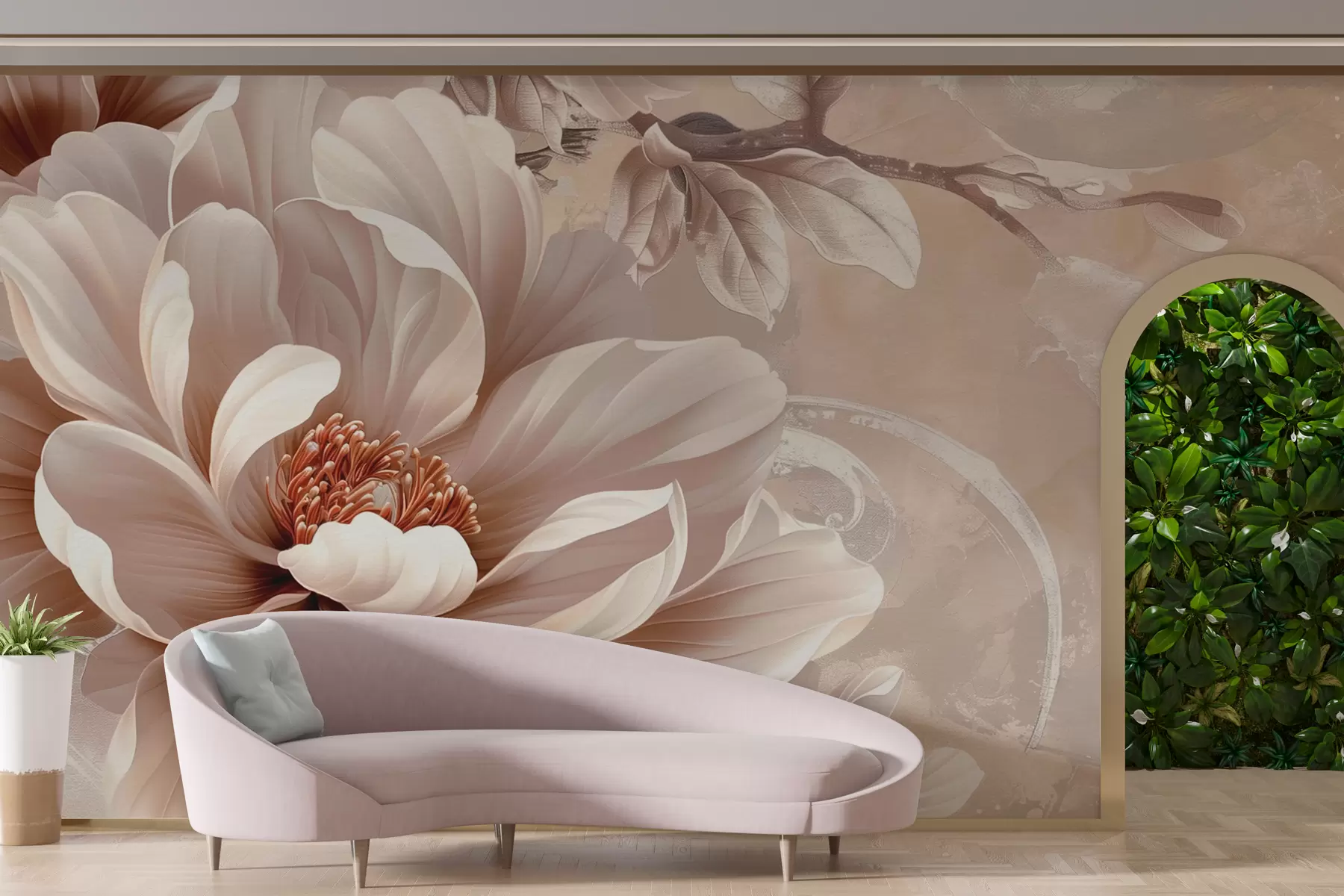 wall murals Велики ружичасти цвет на грунге зиду w08181