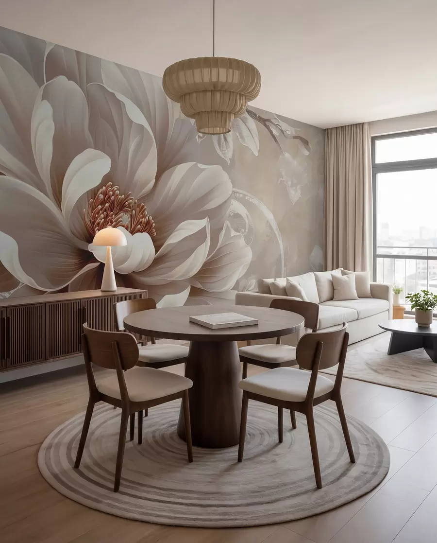 wall murals Велики ружичасти цвет на грунге зиду w08181