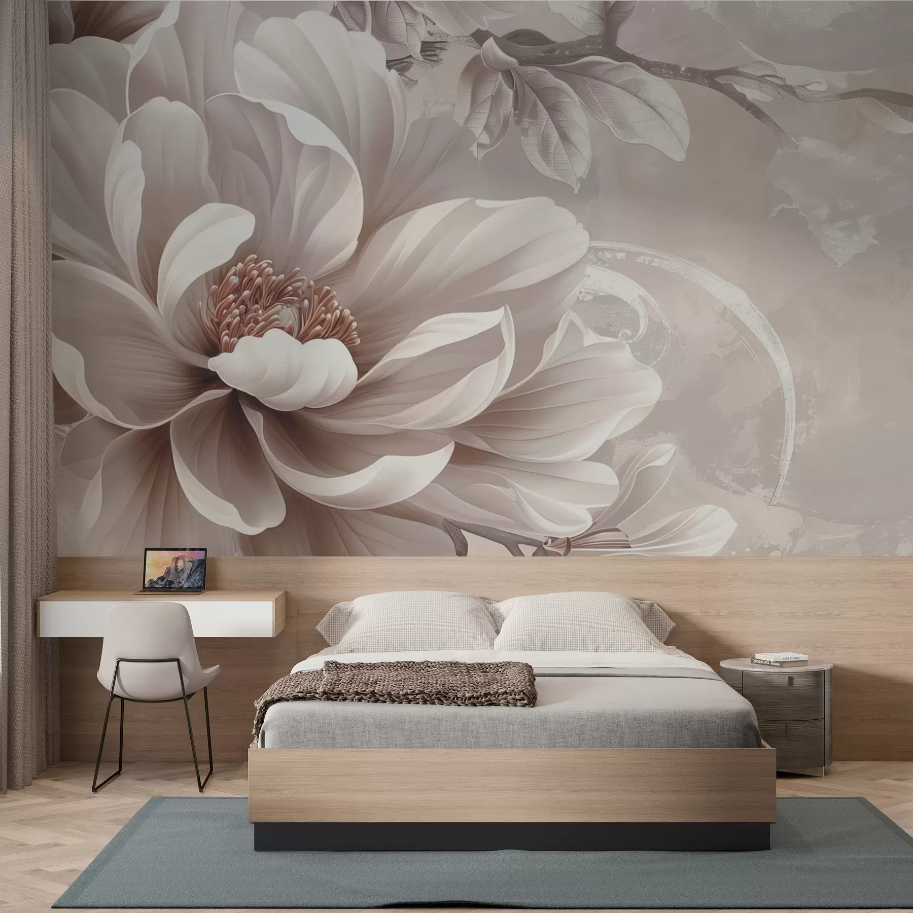 wall murals Велики прашњави ружичасти цвет на грунге зиду w08181v1