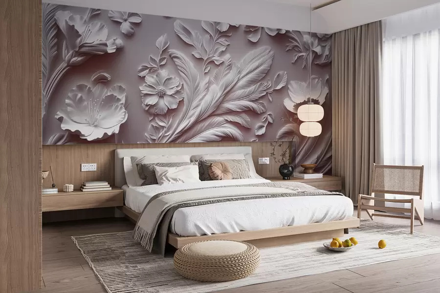 wall murals Изузетно подигнуто цвеће и лишће у ружичастим тоновима w01356v1