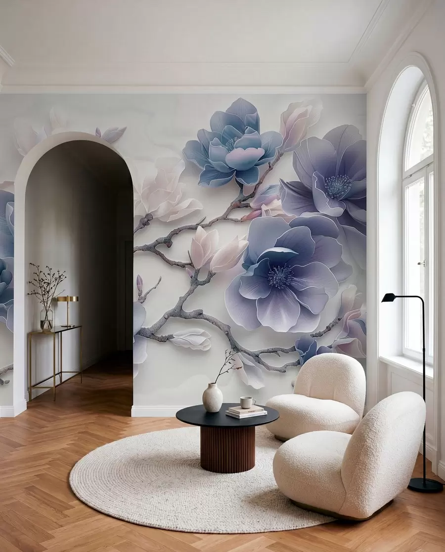 wall murals Плаво рељефно цвеће магнолије на грациозној грани w01359v1