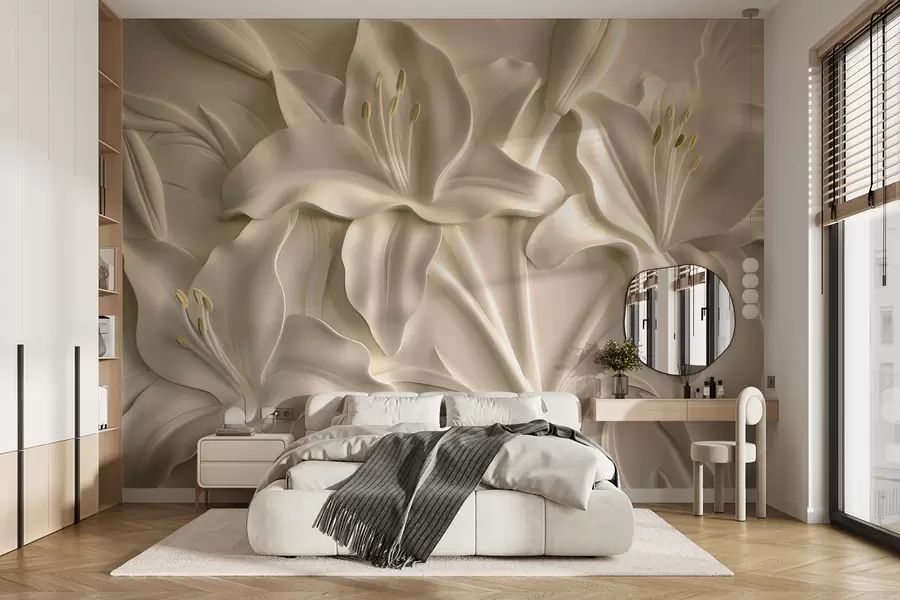 wall murals Бас-рељеф великих беж љиљана w01434