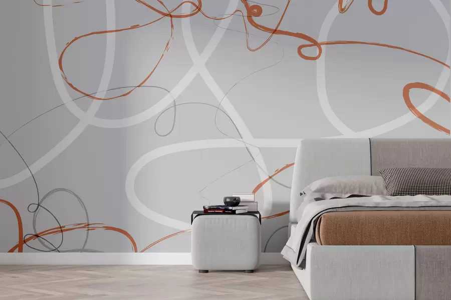 wall murals Апстрактне наранџасте линије на сивој позадини w01455