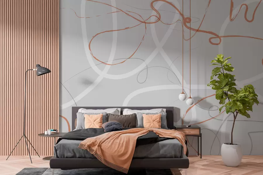 wall murals Апстрактне наранџасте линије на сивој позадини w01455