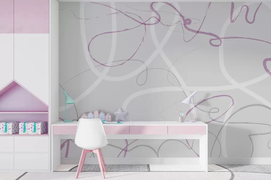 wall murals Апстрактне љубичасте линије на сивој позадини w01455v2