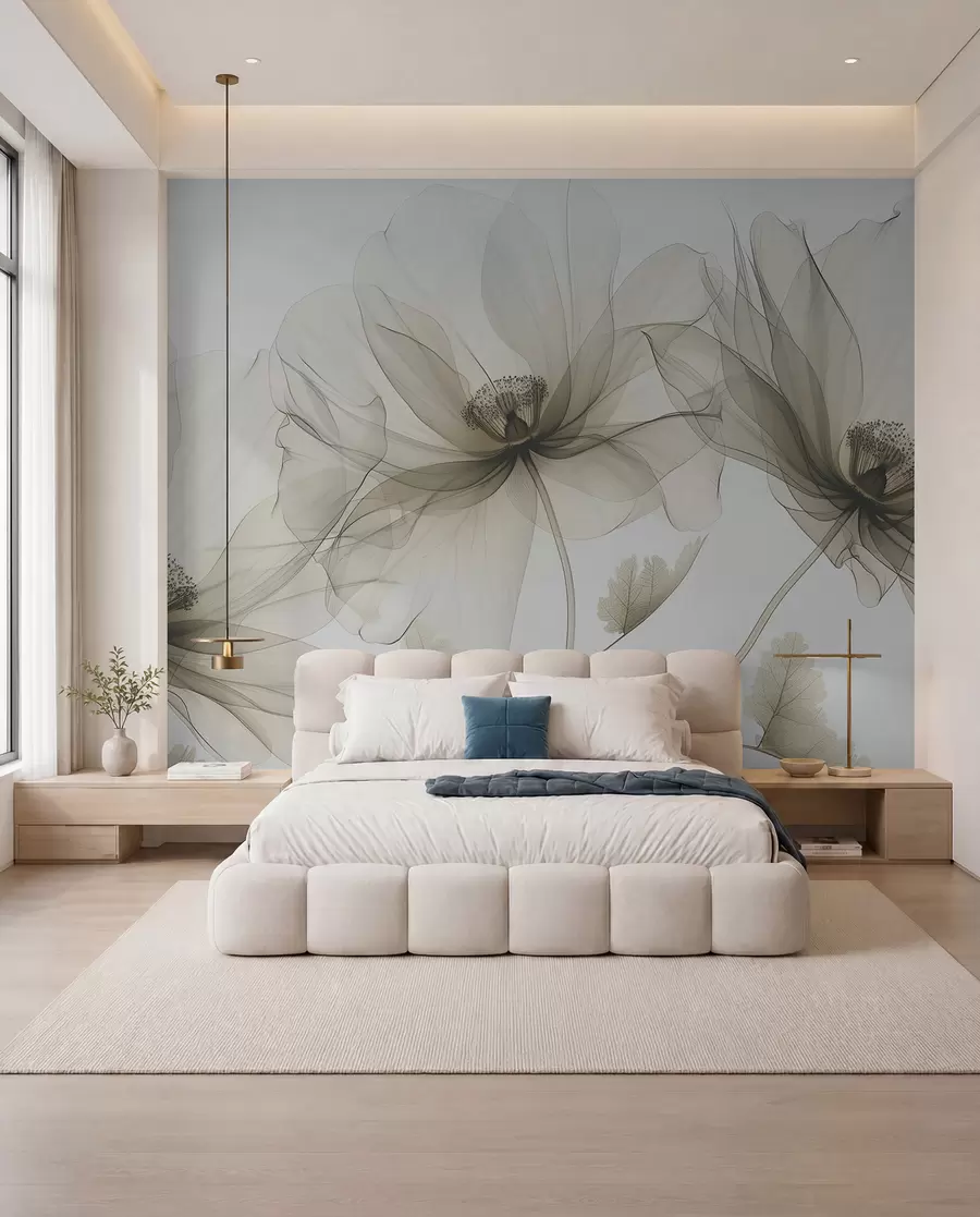 wall murals Смеђи провидни цвет у рендгенском стилу на белој позадини Минималистички једнобојни ботанички дизајн w01482v2