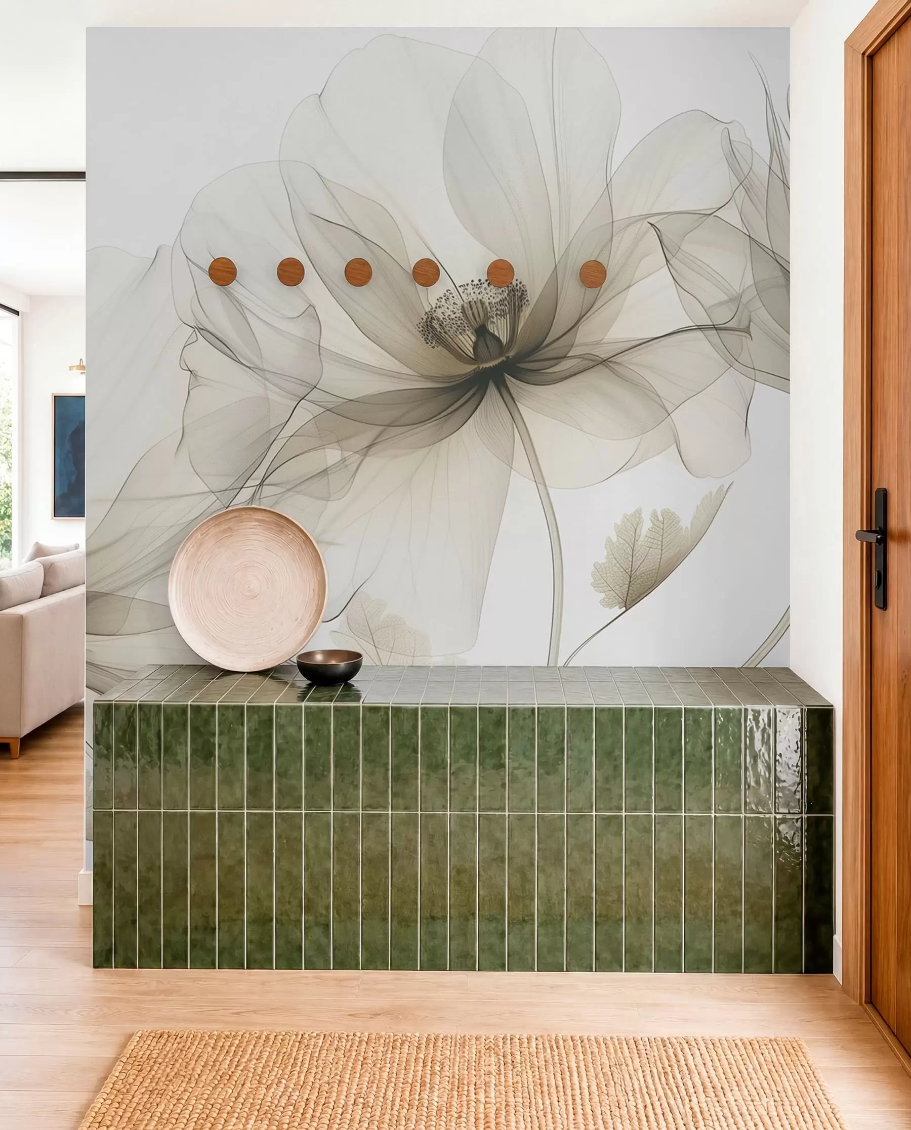wall murals Смеђи провидни цвет у рендгенском стилу на белој позадини Минималистички једнобојни ботанички дизајн w01482v2
