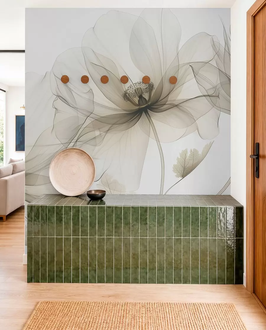 wall murals Смеђи провидни цвет у рендгенском стилу на белој позадини Минималистички једнобојни ботанички дизајн w01482v2