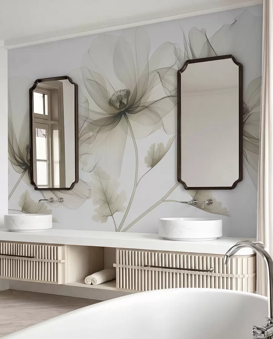 wall murals Смеђи провидни цвет у рендгенском стилу на белој позадини Минималистички једнобојни ботанички дизајн w01482v2