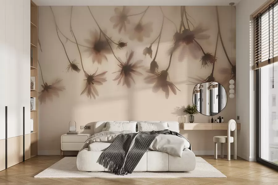 wall murals Нежно цвеће у магли виси одозго у ружичастим бојама w01469