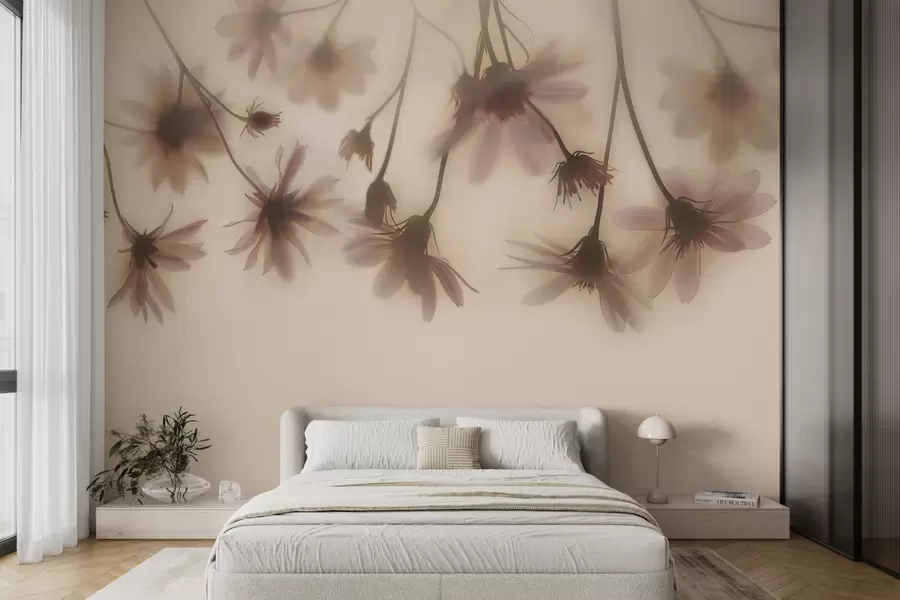 wall murals Нежно цвеће у магли виси одозго у ружичастим бојама w01469