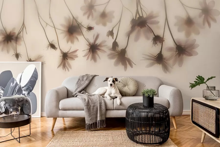 wall murals Нежно цвеће у магли виси одозго у ружичастим бојама w01469