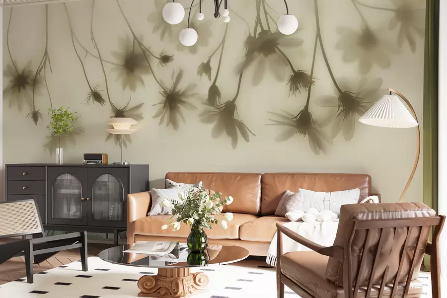 wall murals Нежно цвеће у магли виси одозго у пастелним бојама w01469v1