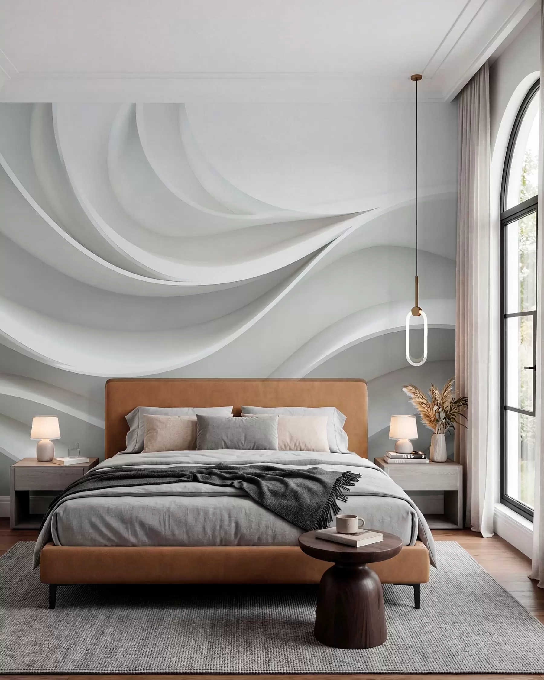 wall murals Бели 3д волуметријски апстрактни таласни облик w01471