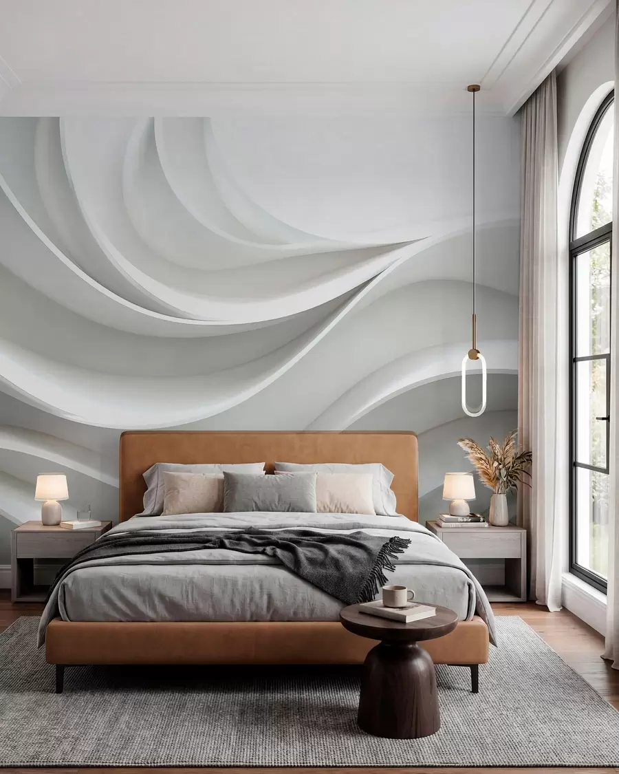 wall murals Бели 3д волуметријски апстрактни таласни облик w01471