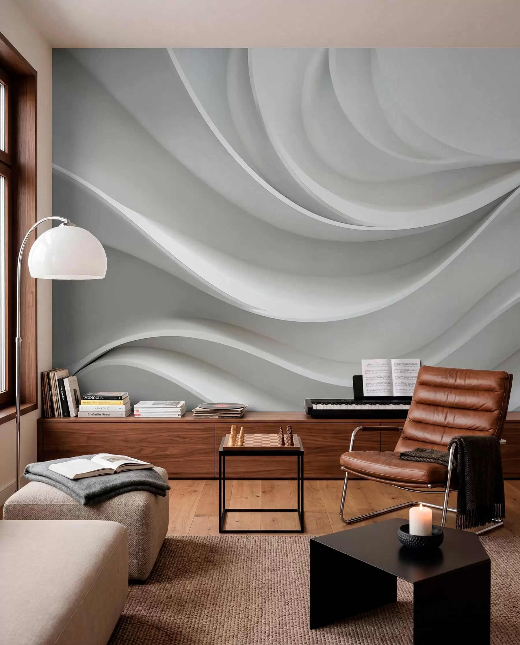 wall murals Бели 3д волуметријски апстрактни таласни облик w01471