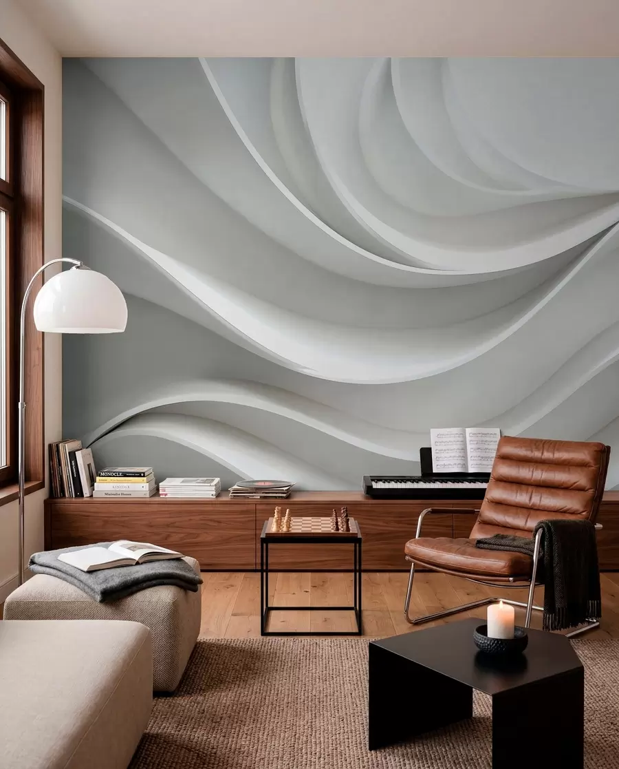 wall murals Бели 3д волуметријски апстрактни таласни облик w01471