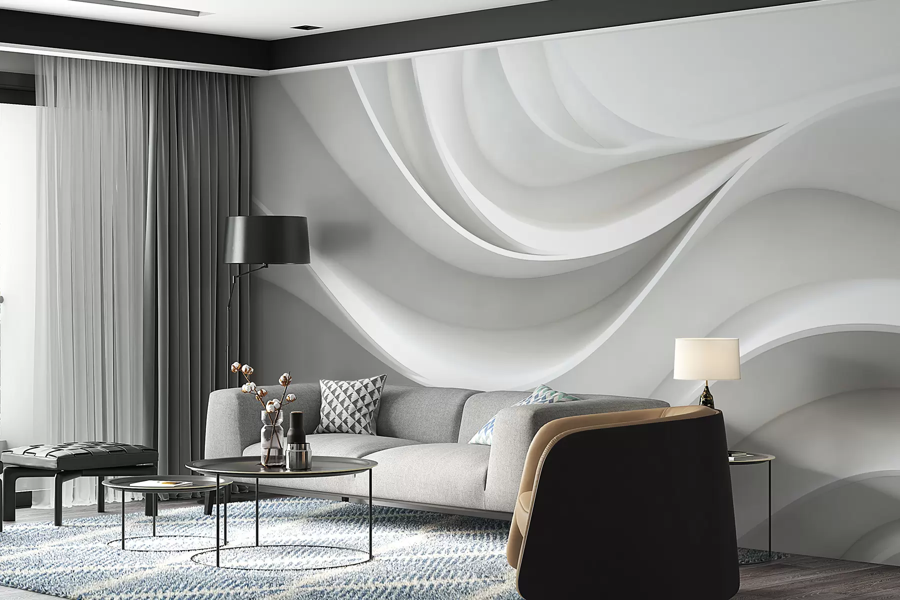 wall murals Бели 3д волуметријски апстрактни таласни облик w01471