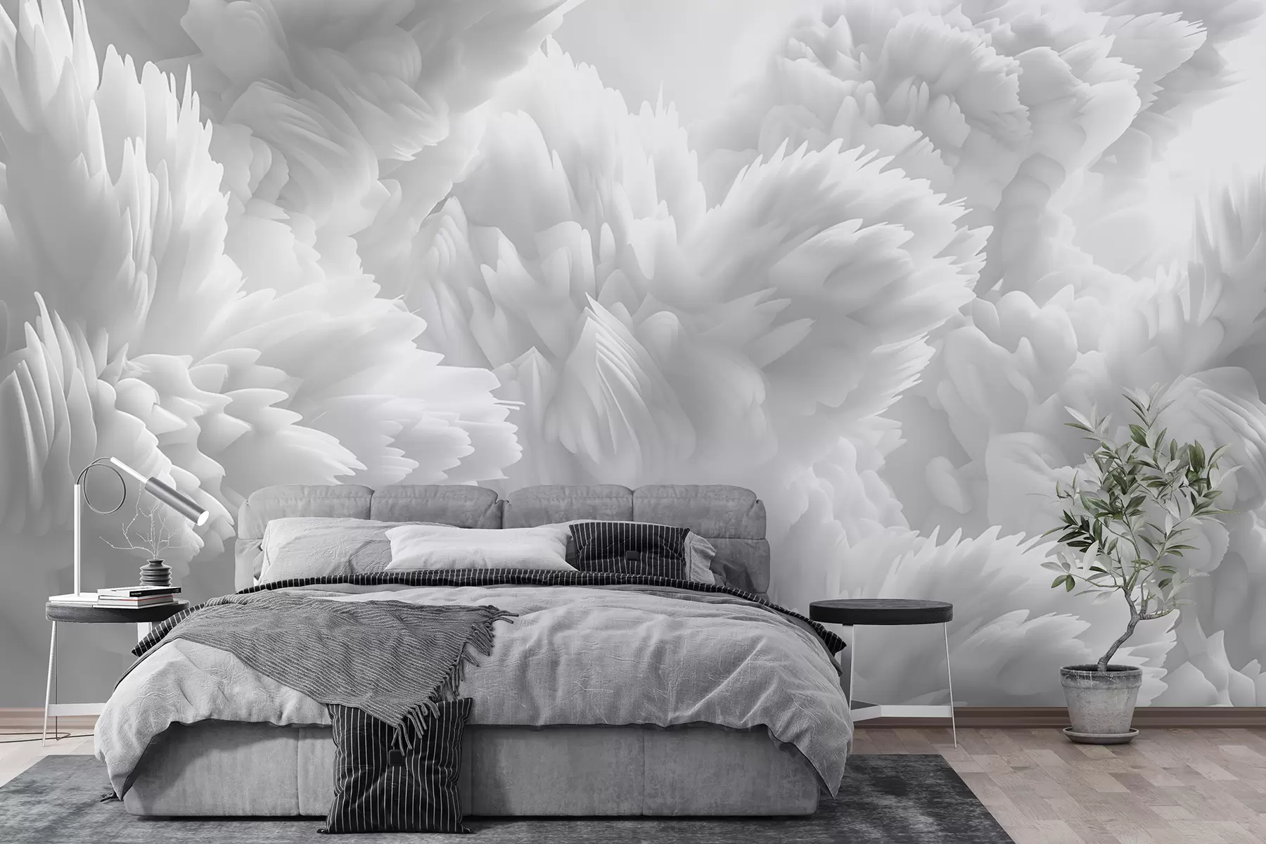 wall murals Апстрактна композиција снежних кристала у вишеслојној шари перја у етеричној атмосфери w01474