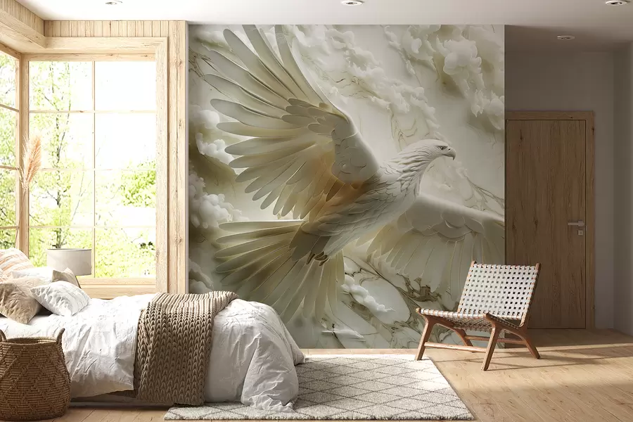 wall murals 3Д бели орао на позадини облака и мермера w01477