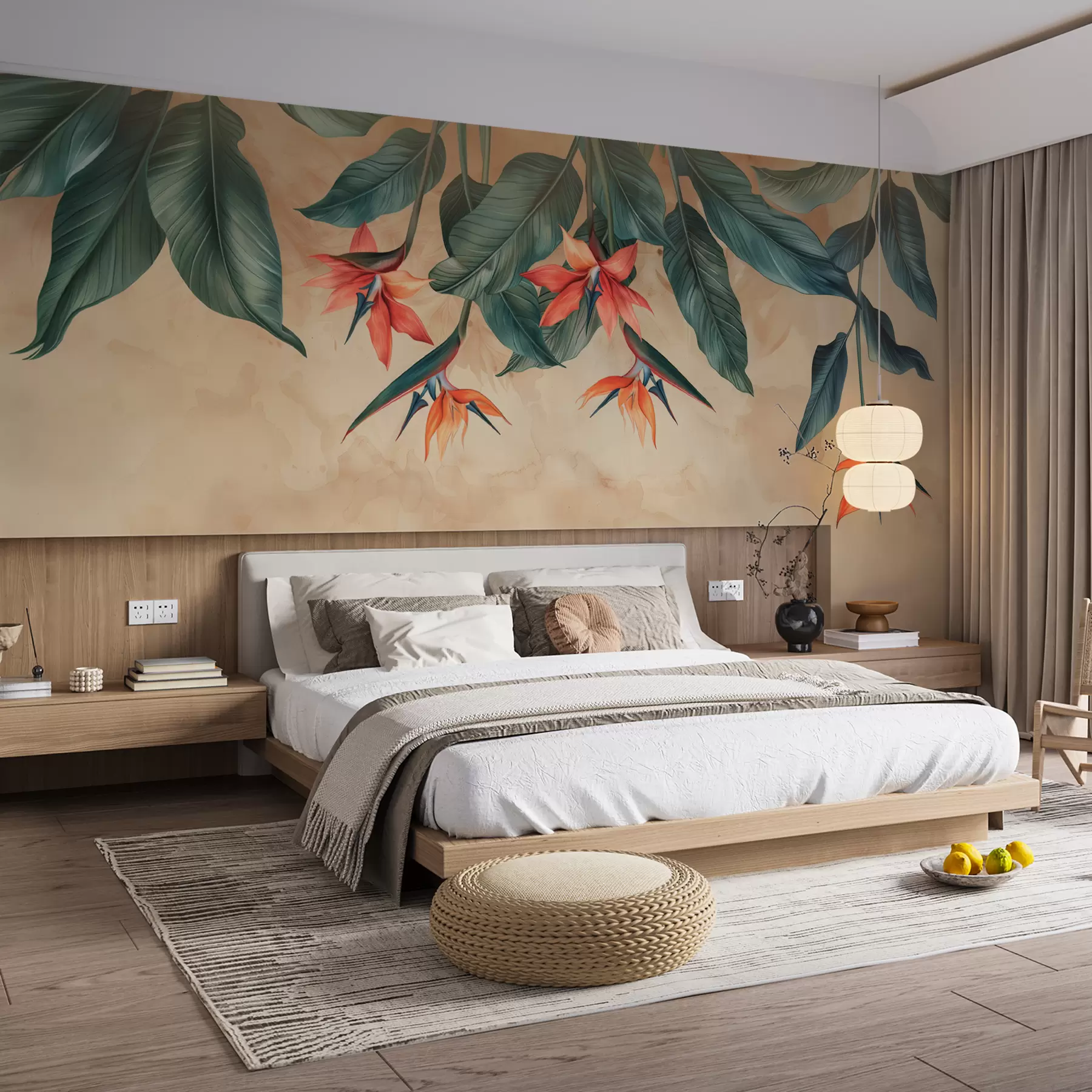 wall murals Тропски цвет на беж позадини акварела w01485