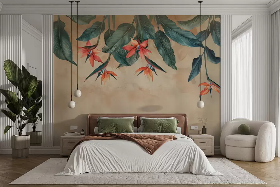 wall murals Тропски цвет на беж позадини акварела w01485