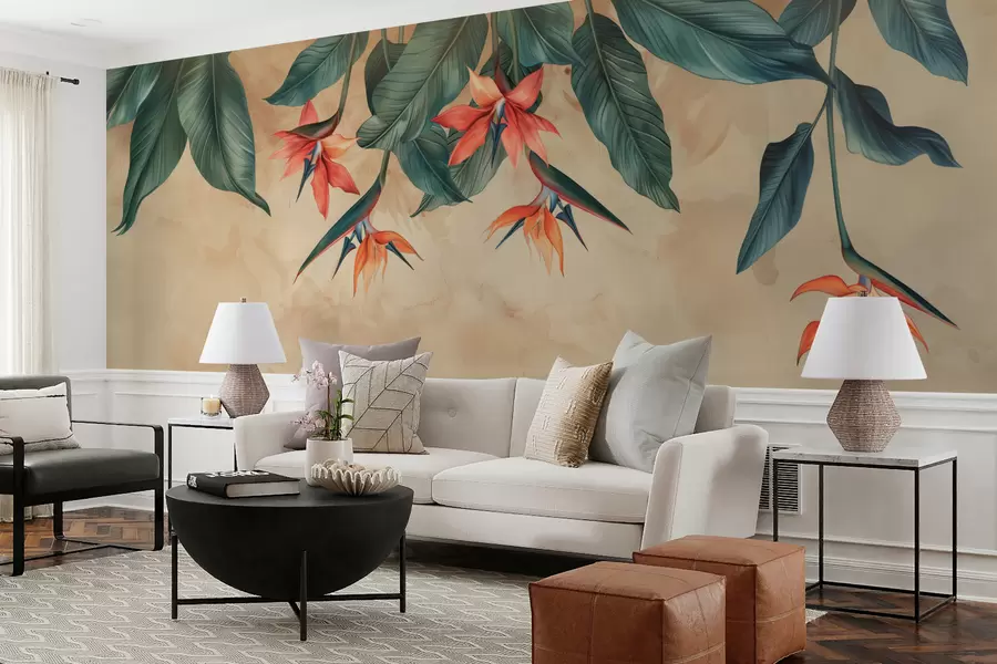 wall murals Тропски цвет на беж позадини акварела w01485
