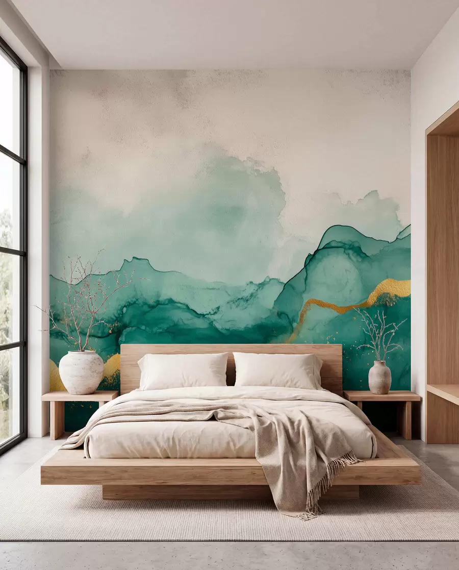 wall murals Винтаге смарагдна акварелна композиција w01362v1