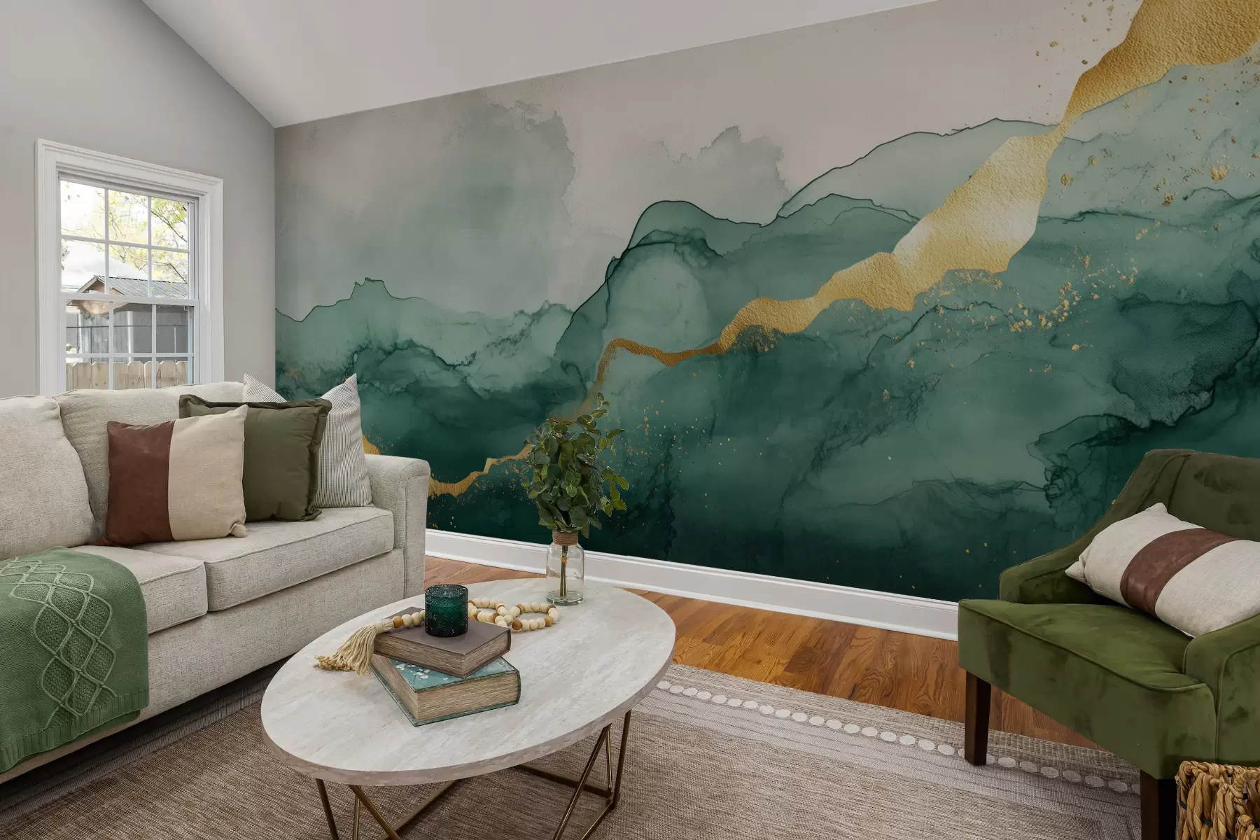 wall murals Винтаге смарагдна акварелна композиција w01362v1