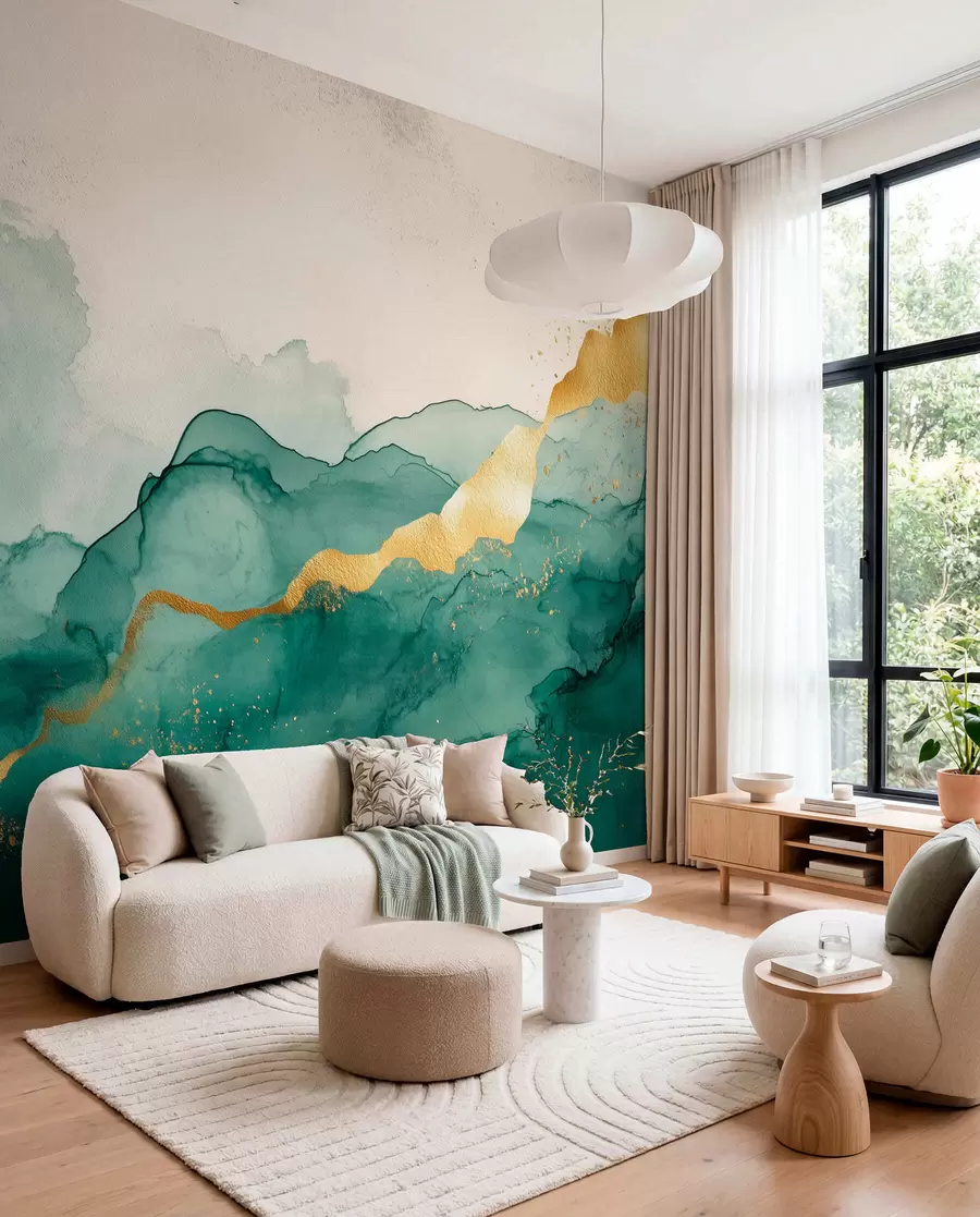 wall murals Винтаге смарагдна акварелна композиција w01362v1