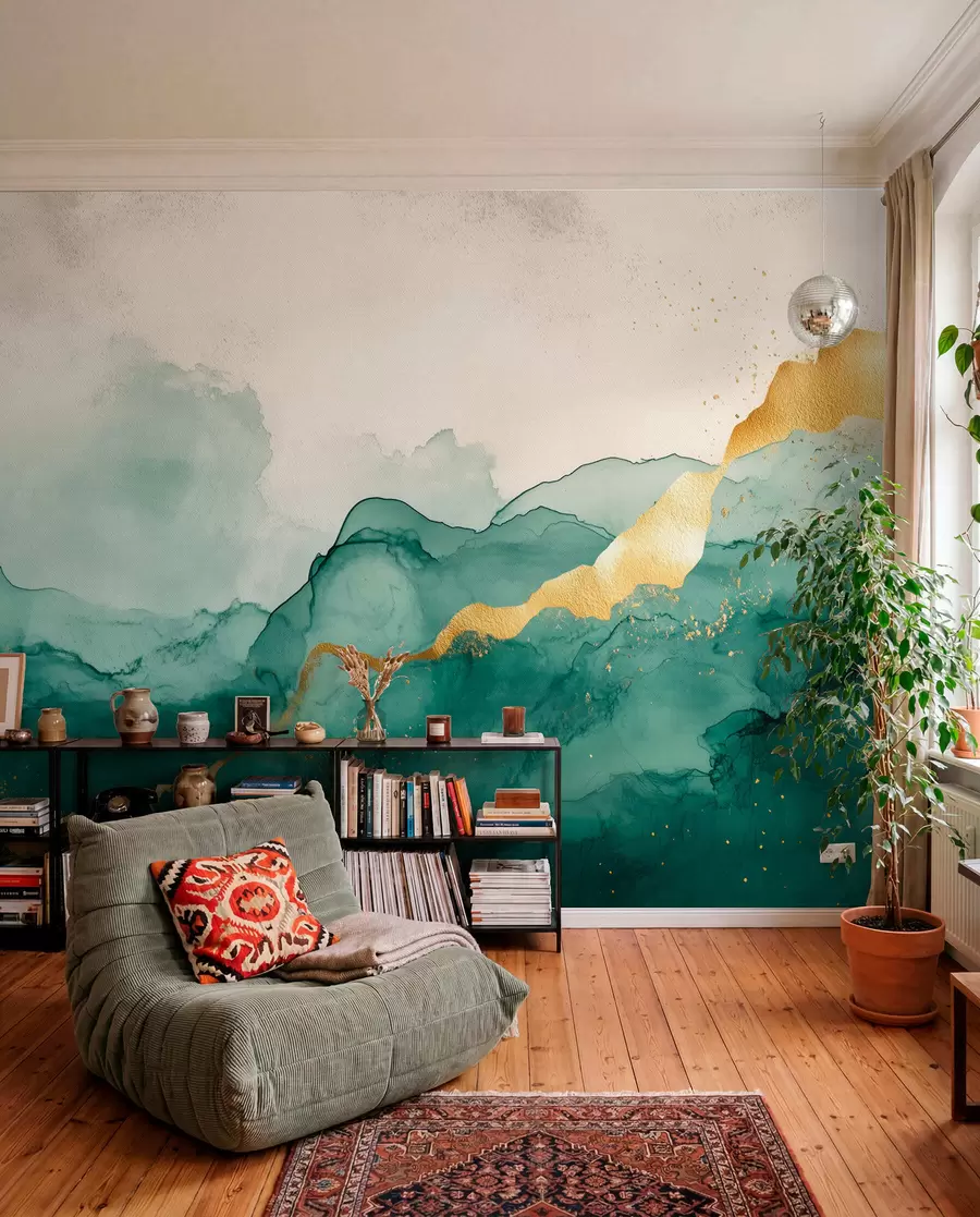 wall murals Винтаге смарагдна акварелна композиција w01362v1