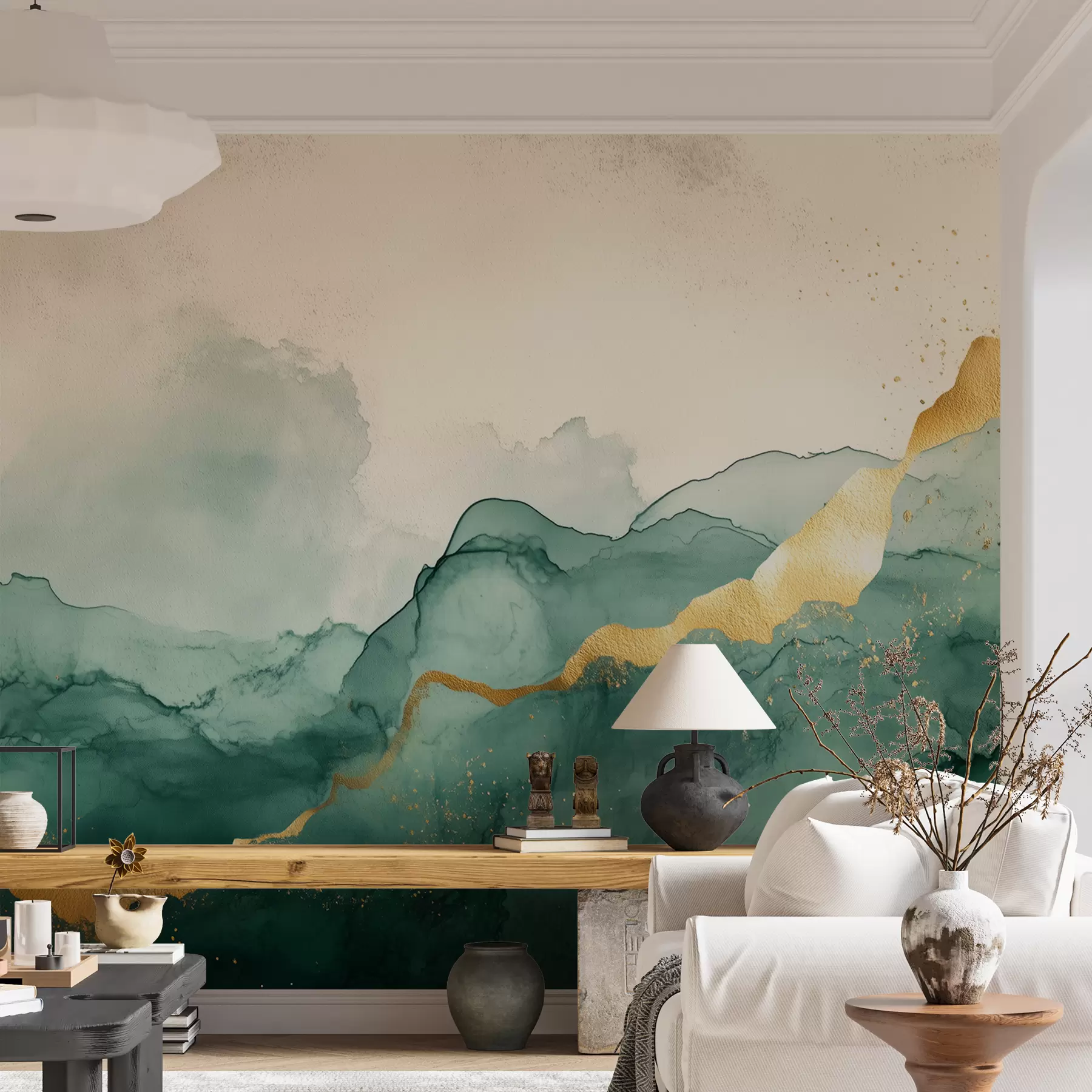 wall murals Винтаге смарагдна акварелна композиција w01362v1