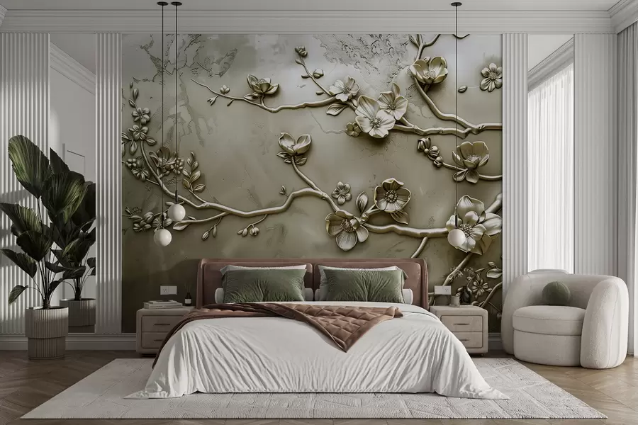 wall murals рељеф цвећа и биљака на површини w01432v1